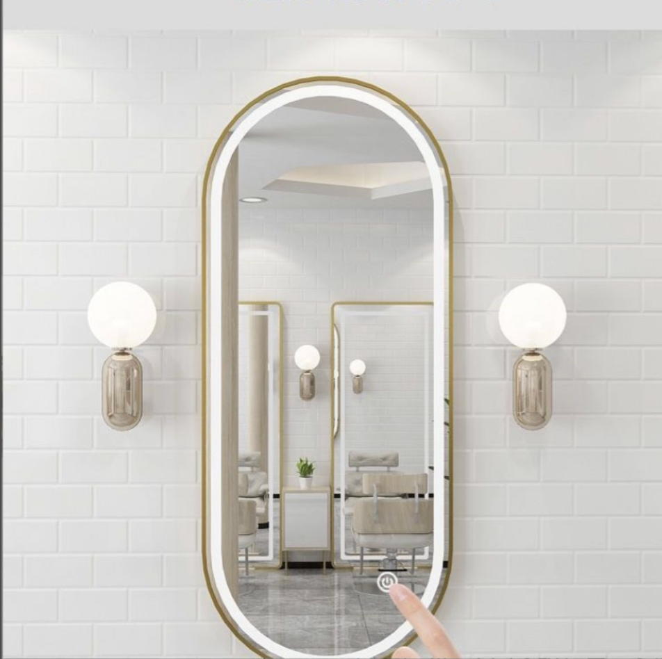 Espejo LED Ovalado 170x70 cm Negro - Acero Inoxidable para Peluquería y Barbería | Amir Professional®