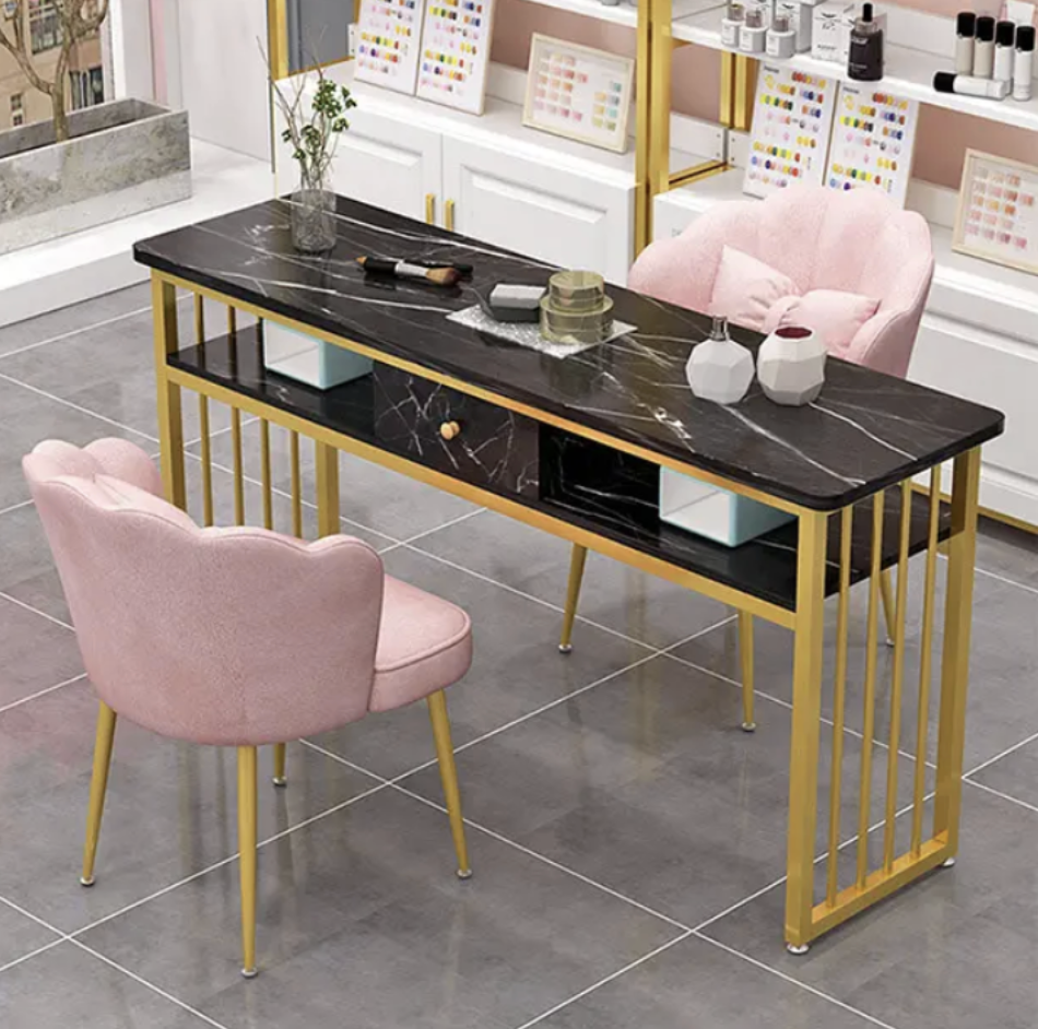 Mesa Profesional de Lujo para Manicura con Marco Dorado - Ideal para salones de uñas y estéticas