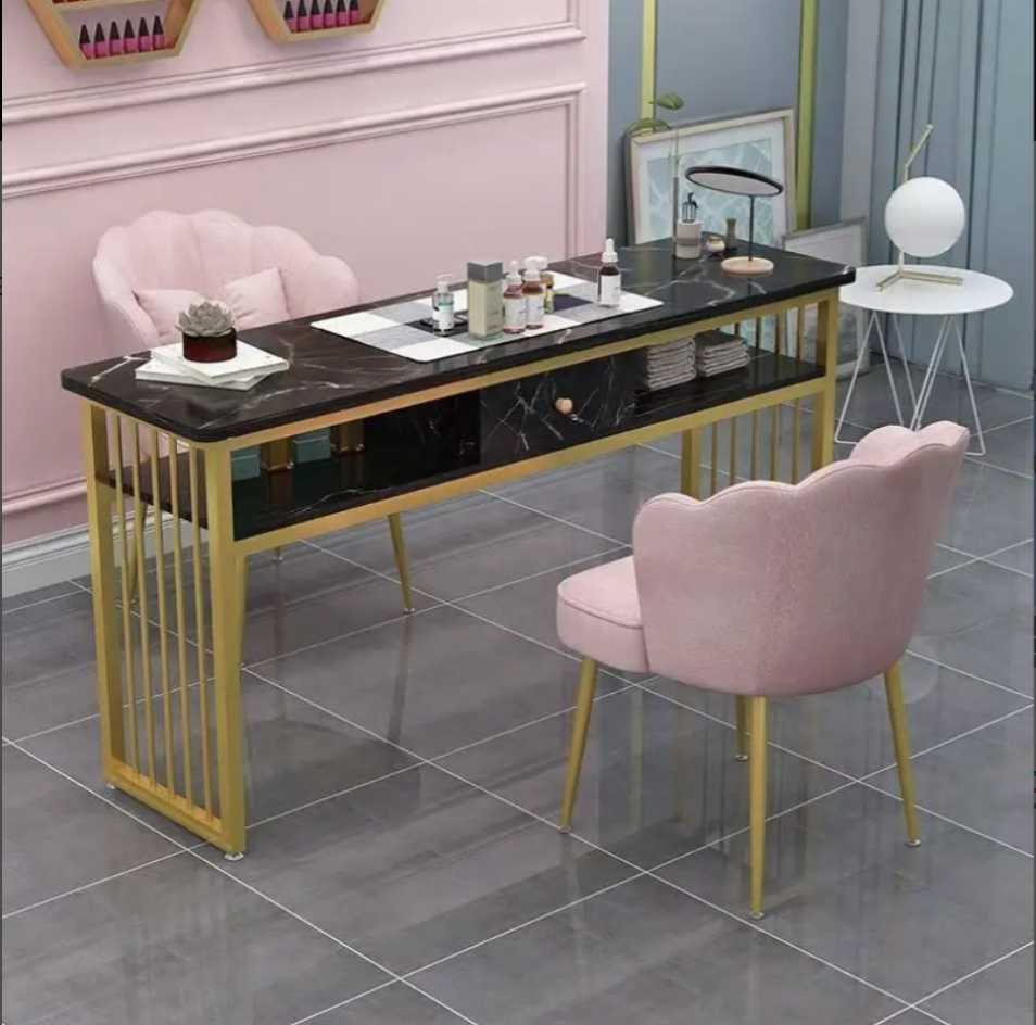 Mesa Profesional de Lujo para Manicura con Marco Dorado - Ideal para salones de uñas y estéticas