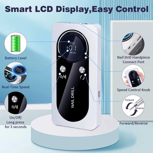 Torno Profesional de Uñas 45000 RPM – Silencioso, Sin Vibraciones, Potente y Recargable con Pantalla LCD Inteligente | Ideal para Uñas de Gel, Acrílicas y Manicura Profesional