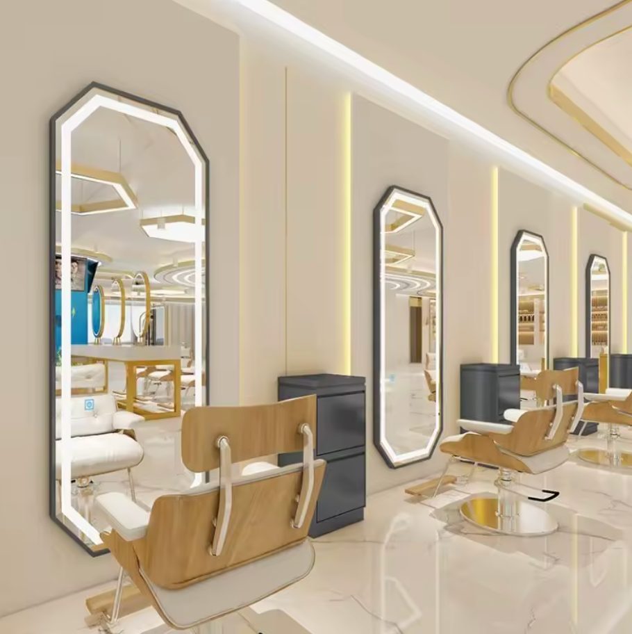 Espejo LED Octogonal 170x70 cm para Peluquería y Barbería – Luz Táctil, Diseño Premium | Amir Professional®