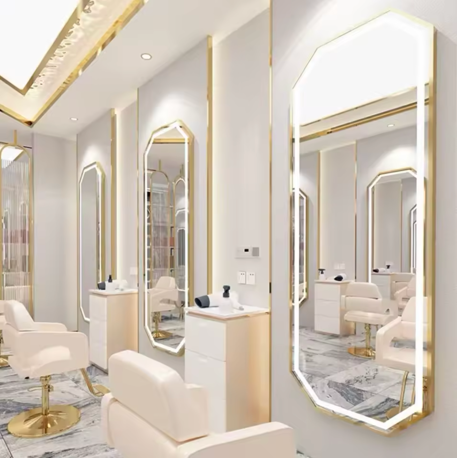 Espejo LED Octogonal 170x70 cm para Peluquería y Barbería – Luz Táctil, Diseño Premium | Amir Professional®